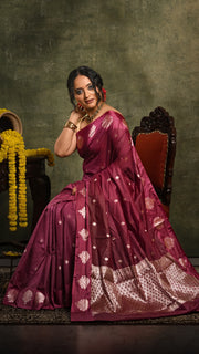 Wine Mango Silk Banarasi Saree