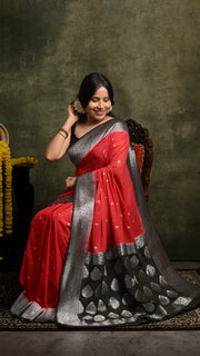 Red and Black Khaddi Chiffon Banarasi Saree