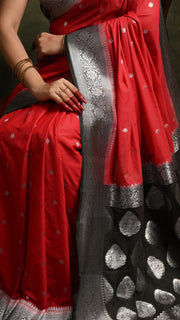 Red and Black Khaddi Chiffon Banarasi Saree