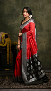 Red and Black Khaddi Chiffon Banarasi Saree