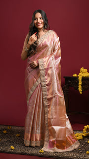 Rose Gold Kanjivaram style Tissue Silk Banarasi Saree