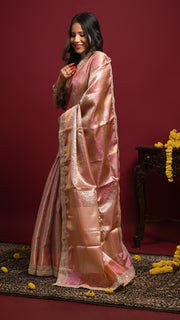 Rose Gold Kanjivaram style Tissue Silk Banarasi Saree