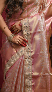 Rose Gold Kanjivaram style Tissue Silk Banarasi Saree