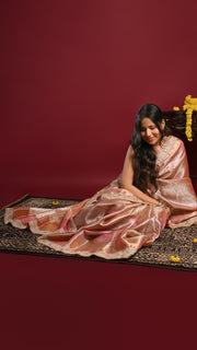 Rose Gold Kanjivaram style Tissue Silk Banarasi Saree