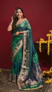 Peacock Blue Dual tone Tissue Banarasi Saree