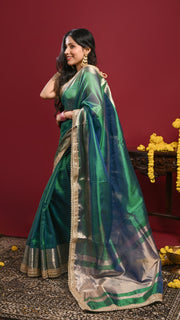 Peacock Blue Dual tone Tissue Banarasi Saree