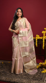 Blush Pink and Gold Tissue Silk Saree