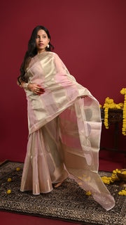 Blush Pink and Gold Tissue Silk Saree