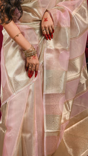 Blush Pink and Gold Tissue Silk Saree