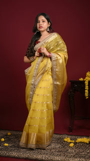 Yellow Organza Banarasi Saree