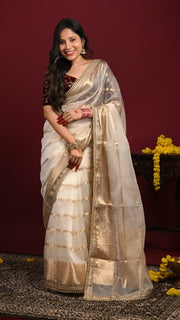 Ivory White Organza Banarasi Saree