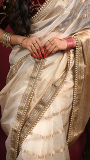 Ivory White Organza Banarasi Saree
