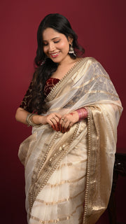 Ivory White Organza Banarasi Saree