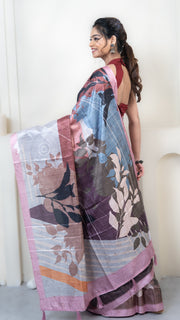 Pink and Purple Abstract Art Silk Saree