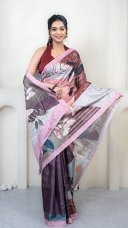 Pink and Purple Abstract Art Silk Saree