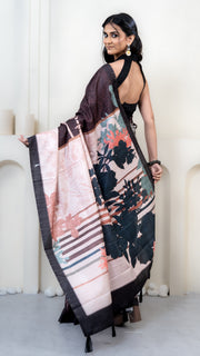 Chocolate and Pink Abstract Art Silk Saree