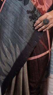 Chocolate and Pink Abstract Art Silk Saree