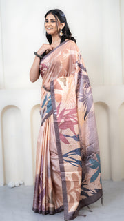 Light Orange Abstract Art Silk Saree