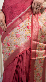 Reddish Pink Dual Tone Mulberry Silk Saree with Off White Border