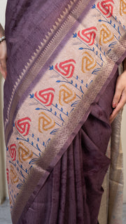 Dusty Purple Mulberry Silk Saree with Off White Border