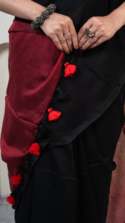 Black and Maroon Mul Cotton Saree
