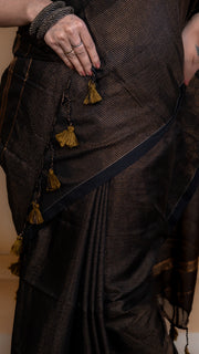 Black and Copper Striped Cotton Silk Saree