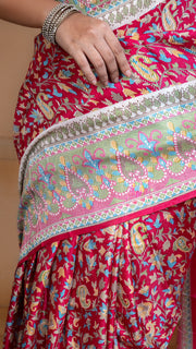 Rose Pink Pashmina Soft Silk with White and Blue Border