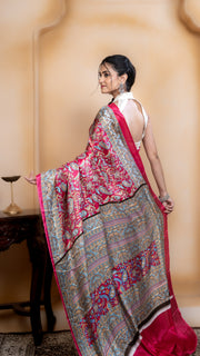Rose Pink Pashmina Soft Silk with Golden and Blue Border