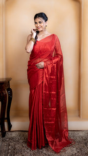 Crimson Red Soft Tissue Saree