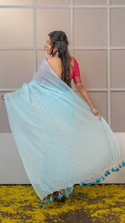Sky Blue Gini Mul Cotton Saree
