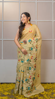 Pista Green Kota Silk Saree with Embroidery Border