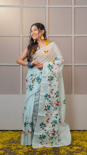 Sky Blue Kota Silk Saree with Embroidery Border