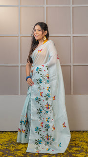 Sky Blue Kota Silk Saree with Embroidery Border