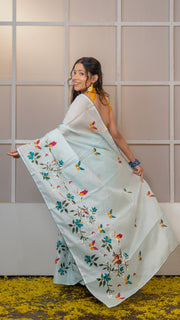 Sky Blue Kota Silk Saree with Embroidery Border