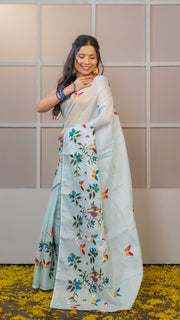 Sky Blue Kota Silk Saree with Embroidery Border