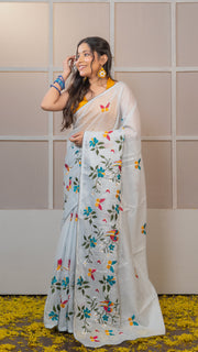 Light/Ice Blue Kota Silk Saree with Embroidery Border