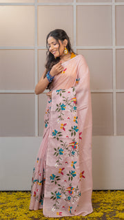 Baby Pink Kota Silk Saree with Embroidery Border