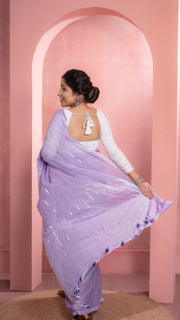 Lavender Mul Cotton Saree with Sequenced Stripes