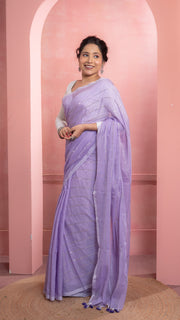 Lavender Mul Cotton Saree with Sequenced Stripes