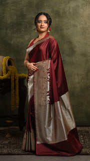 Dark Maroon Ghat Mashru Banarasi Saree