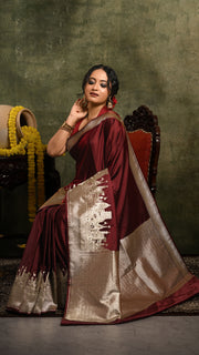 Dark Maroon Ghat Mashru Banarasi Saree