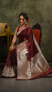 Dark Maroon Ghat Mashru Banarasi Saree