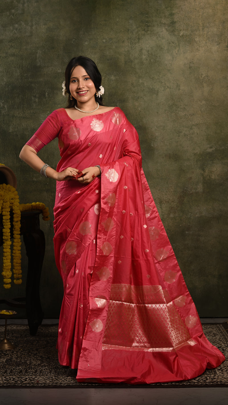 Pink Mango Silk Banarasi Saree
