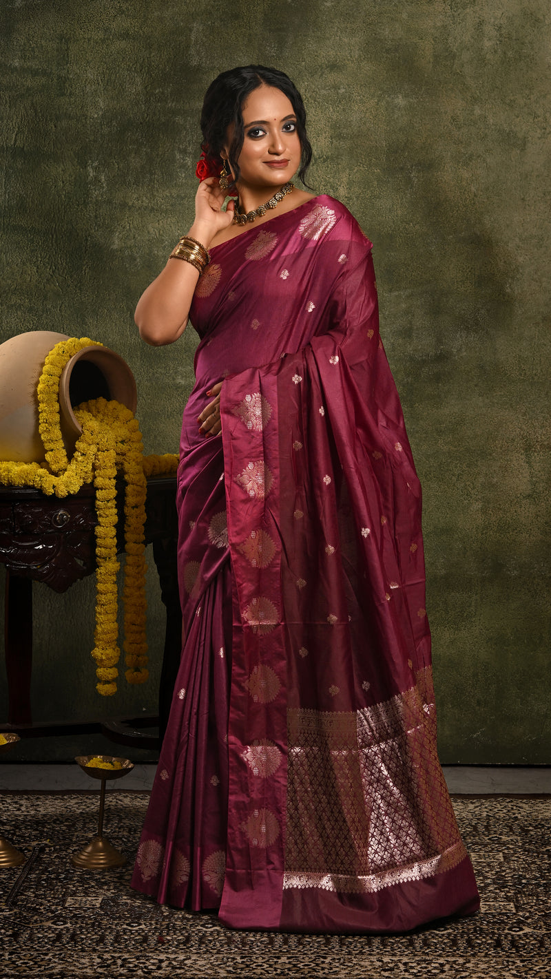 Wine Mango Silk Banarasi Saree