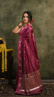 Wine Mango Silk Banarasi Saree