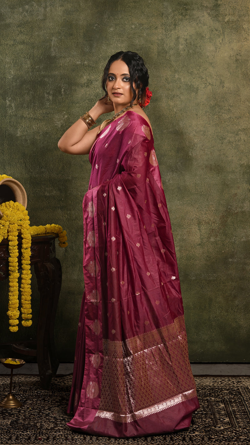 Wine Mango Silk Banarasi Saree