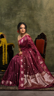 Wine Mango Silk Banarasi Saree