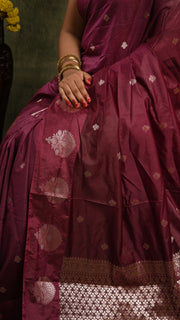 Wine Mango Silk Banarasi Saree