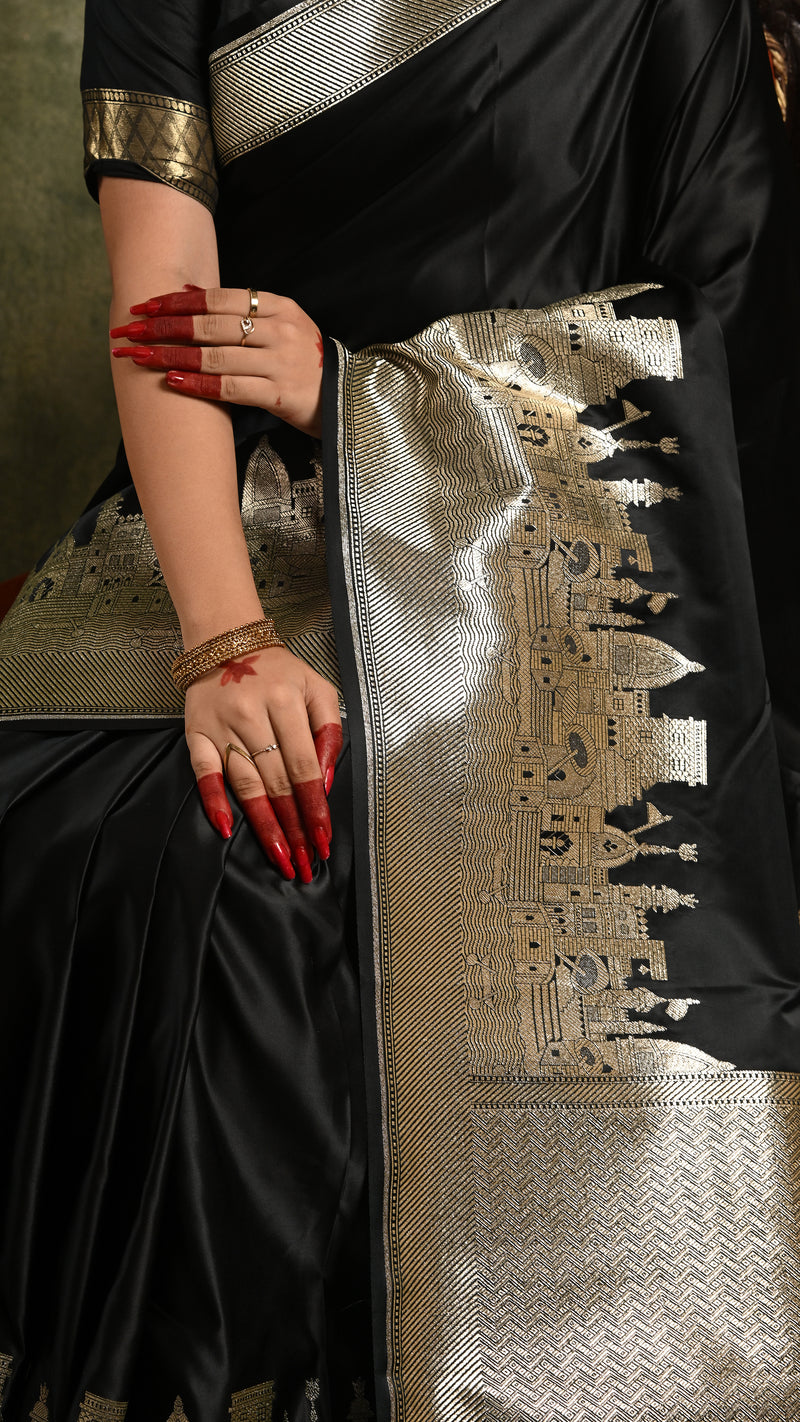 Black Ghat Mashru Banarasi Saree