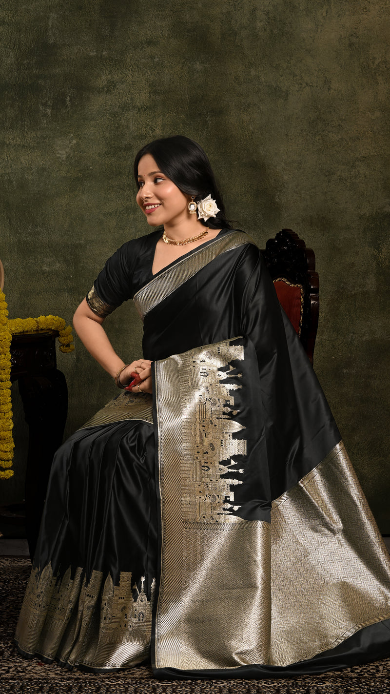 Black Ghat Mashru Banarasi Saree